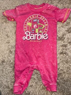 Barbie Pink Graphic Malibu Beach Footed One-Piece
